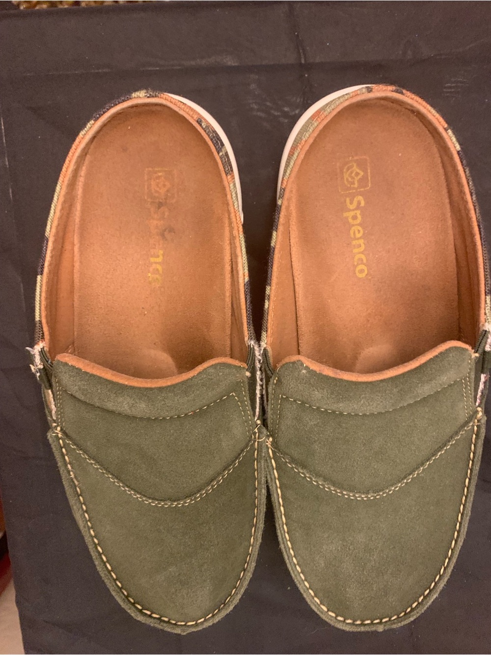 Womans Slip-On Suede Mules in Olive Green Size 8 WIDE From Spenco